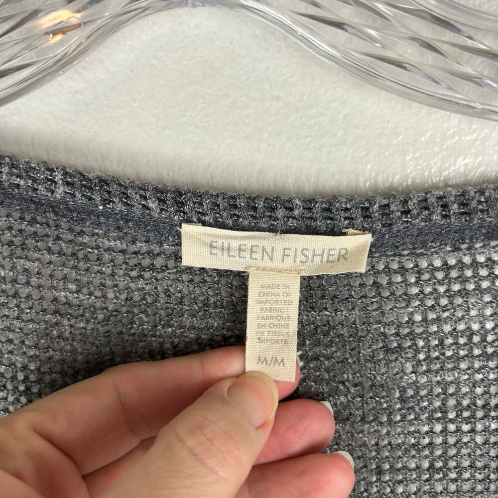Eileen Fisher Womens Sweater Size Medium Gray Cotton Mesh Asymmetrical Hem - Picture 4 of 7